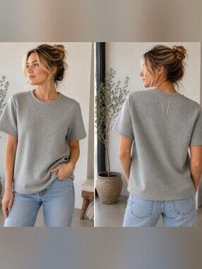 S Max Mara Women Fianco Top Shirt Jersey Scuba Minimalist Grey Basic M